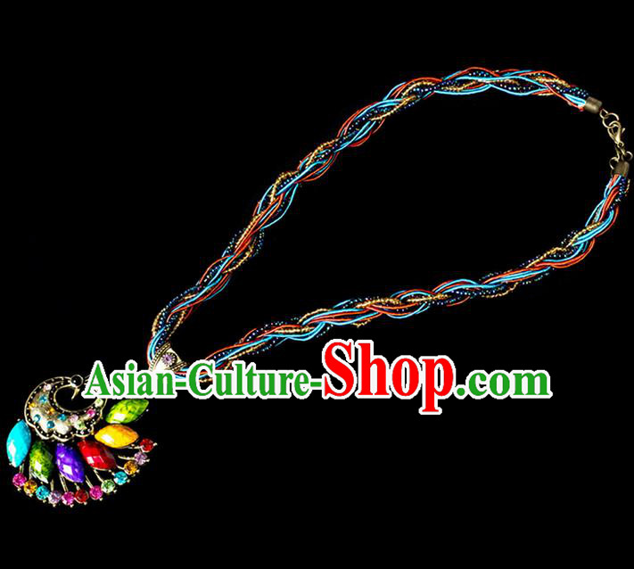 Traditional Chinese Dai Nationality Crafts, Yunan Handmade Chromatic Peacock Sweater Chain, China Dai Ethnic Minority Necklace Accessories Pendant for Women