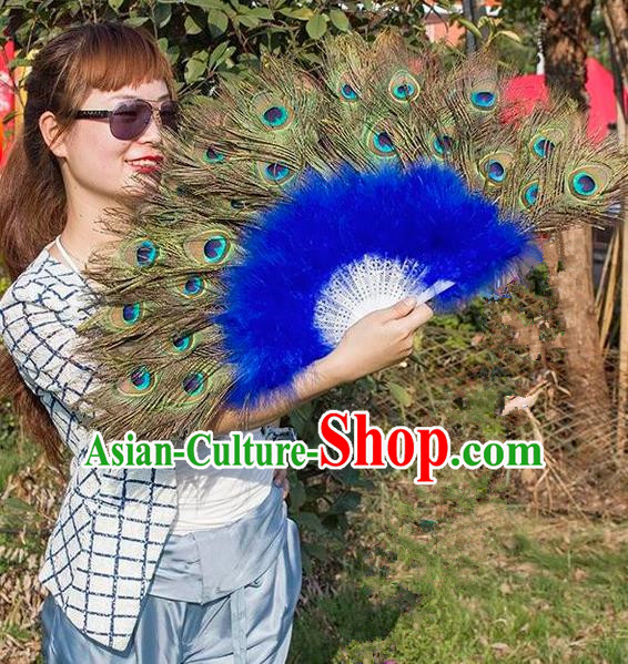 Traditional Handmade Chinese Classical Peacock Feather Fans, China Folk Dance Fan Dance Stage Performance Fan for Women