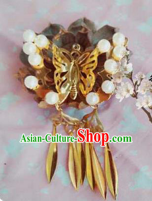 Traditional Handmade Chinese Ancient Classical Hair Accessories, Han Dynasty Barrettes Pearl Butterfly Hairpin, Hanfu Hair Sticks Tassel Hair Jewellery, Hair Fascinators Hairpins for Women