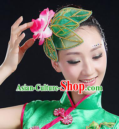 Traditional Handmade Chinese Yangge Fan Dancing Classical Hair Accessories, Folk Dance Yangko Peacock Dance Lotus Headwear For Women