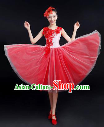 Traditional Chinese Modern Dancing Costume, Women Opening Classic Chorus Singing Group Dance Paillette Costume, Folk Dance Costume, Modern Dance Embroidered Dress for Women