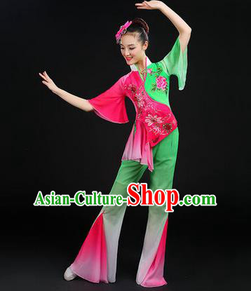 Traditional Chinese Yangge Fan Dancing Costume, Folk Dance Yangko Dress, Classic Dance Drum Dance Peony Clothing for Women