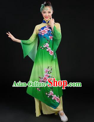 Traditional Chinese Yangge Fan Dancing Costume, Opening Dance Costume, Classic Dance Folk Dance Yangko Costume Drum Dance Green Peach Blossom Clothing for Women