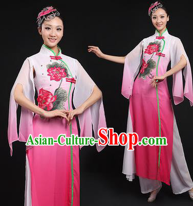 Traditional Chinese Yangge Fan Dancing Costume, Opening Dance Costume, Classic Dance Folk Lotus Dance Yangko Costume Drum Dance Pink Clothing for Women