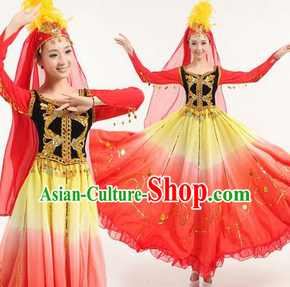 Traditional Chinese Uyghur nationality Dancing Costume, Folk Dance Ethnic Paillette Costume, Chinese Minority Nationality Uigurian Dance Costume for Women