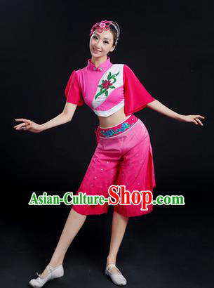 Traditional Chinese Yangge Fan Dancing Costume, Folk Dance Yangko Uniforms, Classic Dance Elegant Dress Drum Dance Pink Clothing for Women