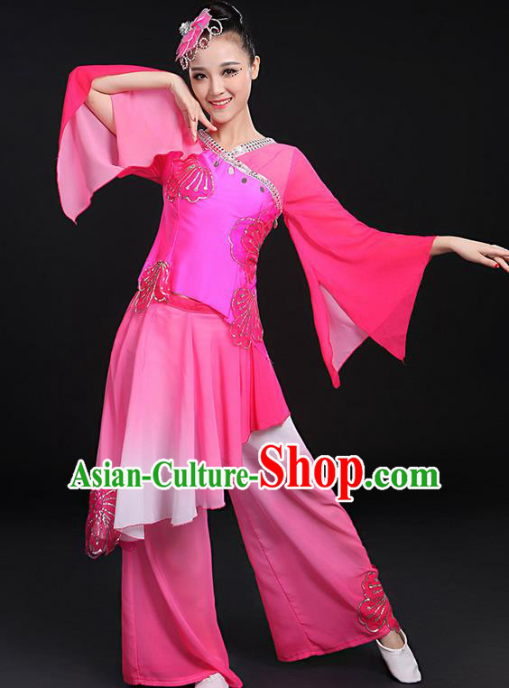 Traditional Chinese Yangge Fan Dancing Costume, Folk Dance Yangko Mandarin Sleeve Uniforms, Classic Dance Elegant Dress Drum Dance Butterfly Clothing for Women