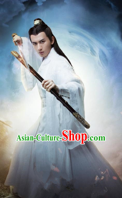 Traditional Ancient Chinese Elegant Swordsman Costume, Chinese Jiang hu Taoist Priest Disciple Dress, Cosplay Chinese Television Drama Jade Dynasty Qing Yun Faction Young Justice Hanfu Clothing for Men