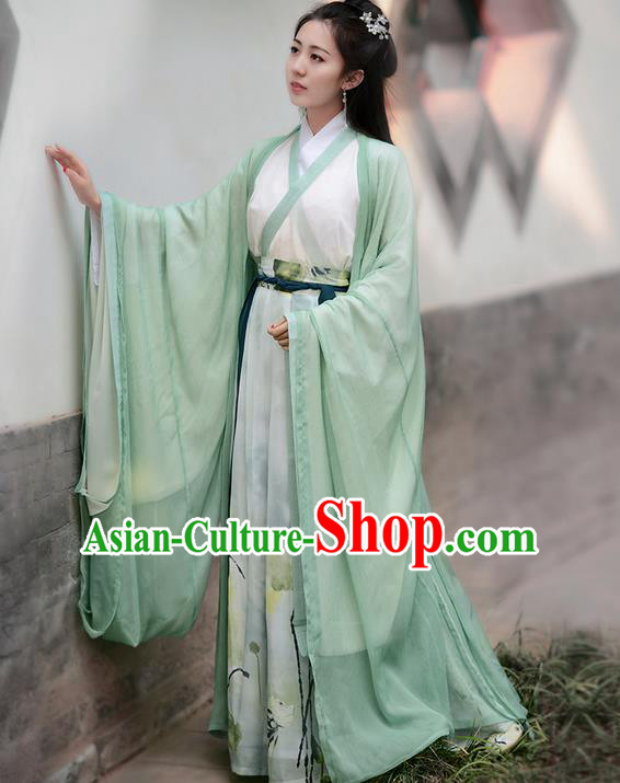 Traditional Ancient Chinese Young Lady Elegant Costume Embroidered Wide Sleeve Cardigan Slant Opening Blouse and Skirt Complete Set , Elegant Hanfu Clothing Chinese Jin Dynasty Imperial Princess Clothing for Women