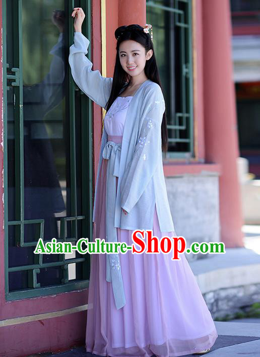 Traditional Ancient Chinese Young Lady Costume Embroidered Blouse Boob Tube Top and Slip Skirt Complete Set, Elegant Hanfu Suits Clothing Chinese Ming Dynasty Imperial Princess Dress Clothing for Women
