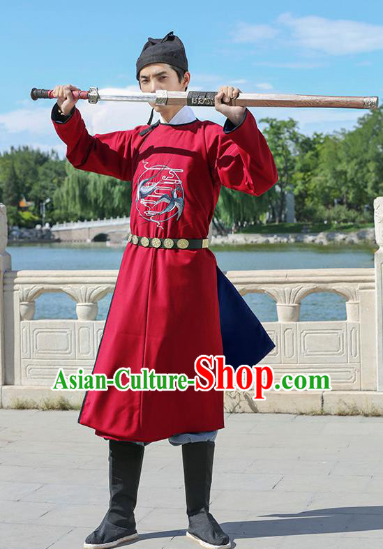 Traditional Chinese Ancient Hanfu Jiang Hu Swordsman Tang Dynasty Imperial Bodyguard Red Robe Costume for Women for Men
