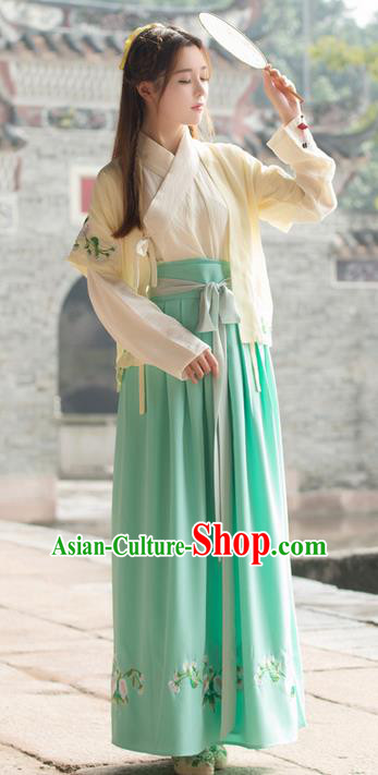 Traditional Ancient Chinese Costume, Elegant Hanfu Clothing Embroidered Yellow Half-Sleeves, China Han Dynasty Princess Elegant Clothing for Women