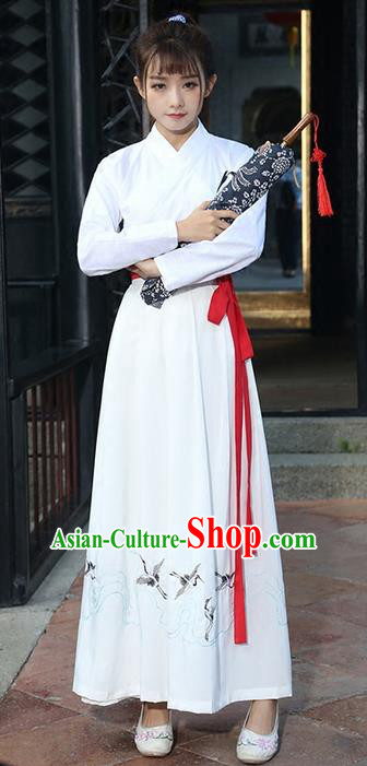 Traditional Ancient Chinese Costume, Elegant Hanfu Clothing Embroidered Slant Opening Blouse and Dress, China Tang Dynasty Princess Elegant Blouse and Skirt Complete Set for Women