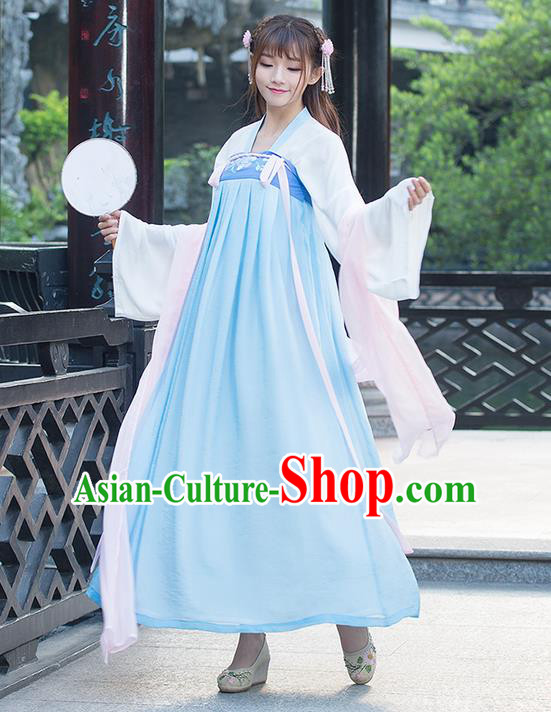 Traditional Ancient Chinese Young Lady Costume Embroidered Blouse and Slip Skirt Complete Set, Elegant Hanfu Suits Clothing Chinese Tang Dynasty Imperial Princess Dress Clothing for Women