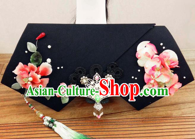 Traditional Ancient Chinese Imperial Consort Hair Jewellery Accessories, Chinese Qing Dynasty Manchu Palace Lady Flowers Headwear Zhen Huan Big La fin Tassel Headpiece, Chinese Mandarin Imperial Concubine Flag Head Hat Decoration Accessories for Women