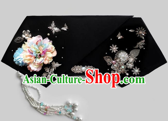 Traditional Ancient Chinese Imperial Consort Hair Jewellery Accessories, Chinese Qing Dynasty Manchu Palace Lady Headwear Zhen Huan Big La fin Pearls Tassel Headpiece, Chinese Mandarin Imperial Concubine Flag Head Hat Decoration Accessories for Women