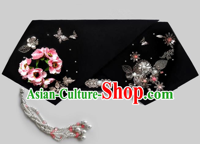 Traditional Ancient Chinese Hair Jewellery Accessories, Chinese Qing Dynasty Manchu Palace Lady Headwear Zhen Huan Big La fin Flowers Beads Tassel Headpiece, Chinese Mandarin Imperial Concubine Flag Head Hat Decoration Accessories for Women