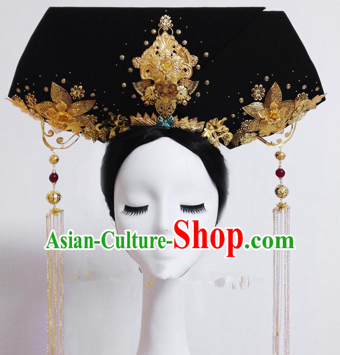 Traditional Ancient Chinese Imperial Consort Hair Jewellery Accessories, Chinese Qing Dynasty Manchu Palace Lady Headwear Zhen Huan Tassel Big La fin Headpiece, Chinese Mandarin Imperial Concubine Flag Head Hat Decoration Accessories for Women
