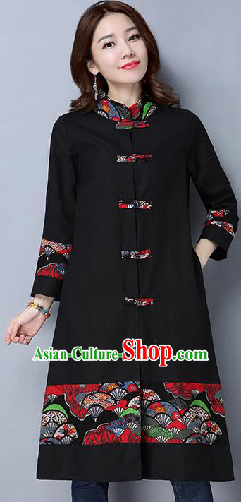 Traditional Chinese National Costume, Elegant Hanfu Stand Collar Black Coat, China Tang Suit Plated Buttons Cape, Upper Outer Garment Dust Coat Clothing for Women