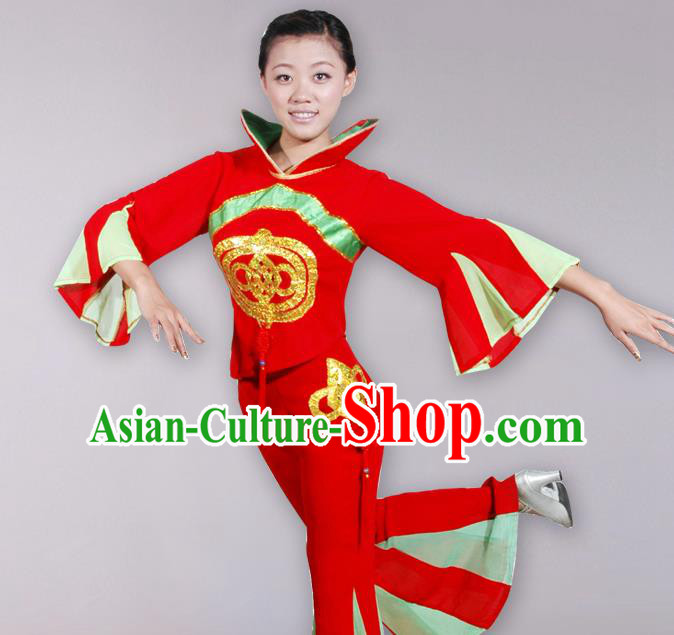 Traditional Chinese Yangge Fan Dancing Costume, Folk Dance Yangko Costume Drum Dance Mandarin Sleeve Clothing for Women