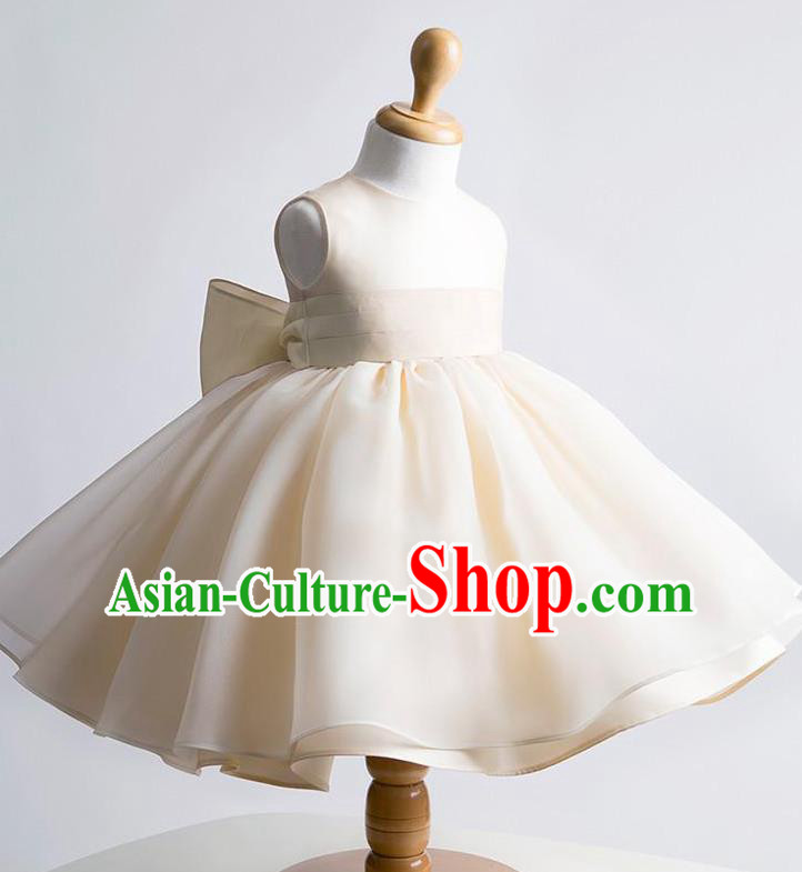 Traditional Chinese Modern Dancing Performance Costume, Children Opening Classic Chorus Singing Group Dance Evening Dress, Modern Dance Classic Dance Bubble Princess Champagne Dress for Girls Kids