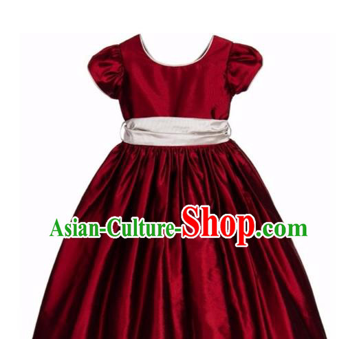 Traditional Chinese Modern Dancing Compere Performance Costume, Children Opening Classic Chorus Singing Group Dance Long Bowknot Dinner Dress, Modern Dance Classic Dance Bubble Dress for Girls Kids