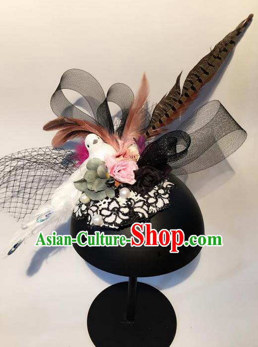 Top Grade Handmade Chinese Classical Hair Accessories, Children Baroque Style Headband, Hair Sticks Hair Jewellery, Black Feather Hair Clasp for Kids Girls