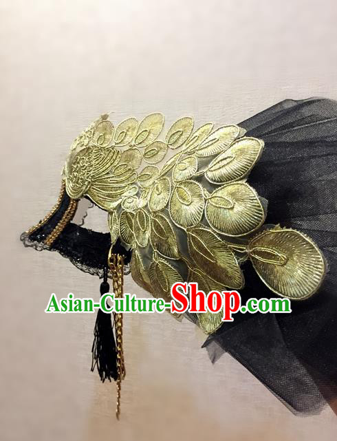 Top Grade Halloween Peacock Feather Golden Mask for Girls Kids