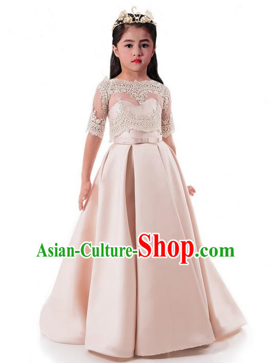 Top Grade Compere Professional Performance Catwalks Costume, Children Chorus Embroidery Lace Formal Dress Modern Dance Baby Princess Ball Gown Long Dress for Girls Kids