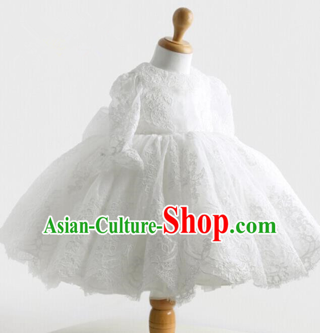 Top Grade Compere Professional Performance Catwalks Costume, Children Chorus Embroidery White Formal Bubble Dress Modern Dance Baby Princess Ball Gown Short Dress for Girls Kids