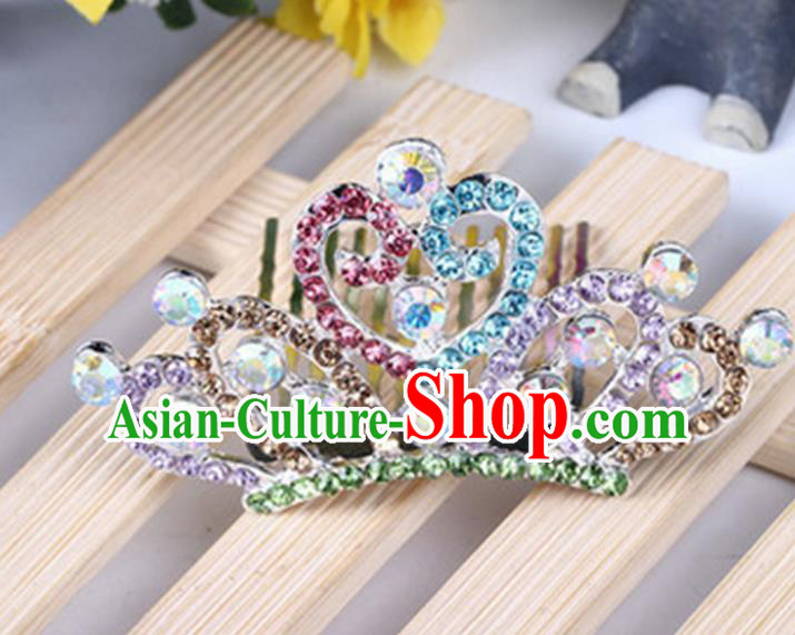 Top Grade Handmade Classical Hair Accessories, Children Baroque Style Colorized Crystal Princess Royal Crown Hair Comb Jewellery for Kids Girls
