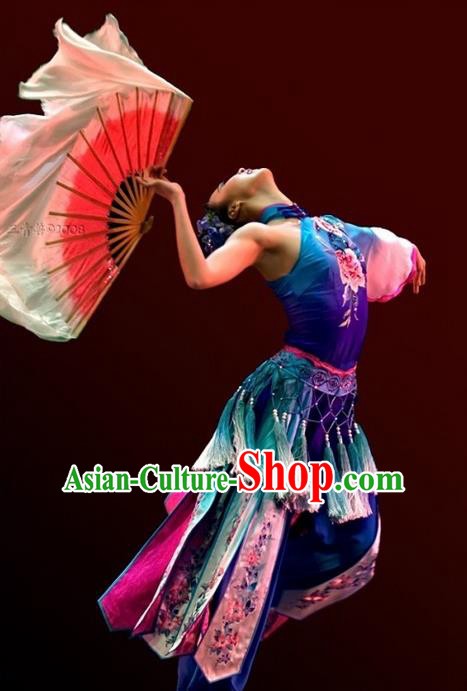 Traditional Chinese Ancient Water-Sleeve Yangge Fan Dance Dress, Folk Dance Yangko Costume For Women