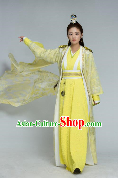 Traditional Chinese Ancient Swordswoman Costume and Headpiece Complete Set, Chinese Northern and Southern Dynasties Television Tokgo World Heroine Hanfu Dress Clothing for Women