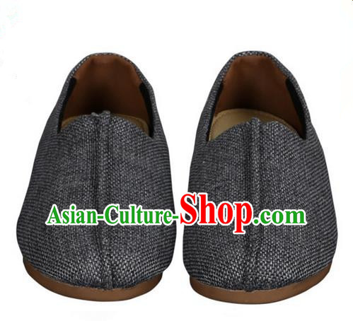 Top Grade Kung Fu Martial Arts Shoes Pulian Zen Shoes, Chinese Traditional Tai Chi Fine Linen Light Grey Shoes for Women for Men