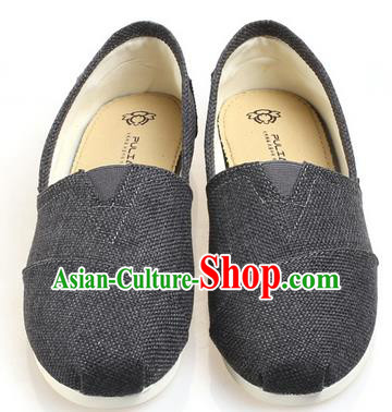 Top Grade Kung Fu Martial Arts Shoes Pulian Zen Shoes, Chinese Traditional Tai Chi Fine Linen Deep Grey Shoes Monk Shoe for Women for Men