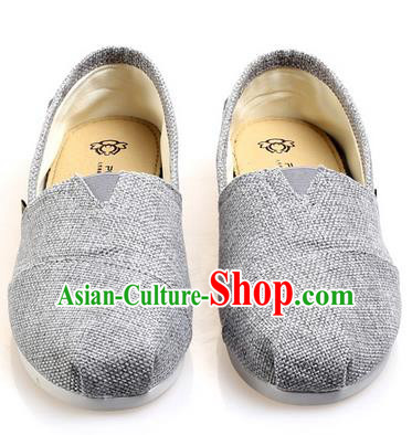 Top Grade Kung Fu Martial Arts Shoes Pulian Zen Shoes, Chinese Traditional Tai Chi Linen Light Grey Shoes Monk Shoe for Women for Men
