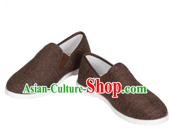Top Grade Kung Fu Martial Arts Shoes Pulian Shoes, Chinese Traditional Tai Chi Linen Brown Shoes Cloth Zen Shoes for Women for Men