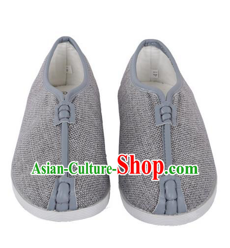 Top Grade Kung Fu Martial Arts Shoes Pulian Shoes, Chinese Traditional Tai Chi Linen Shoes Cloth Zen Grey Shoes for Women for Men