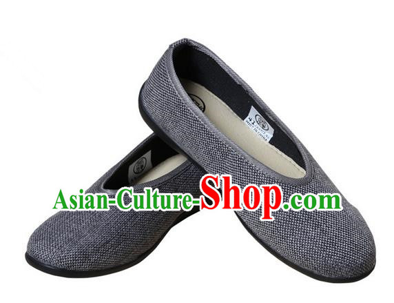 Top Grade Kung Fu Martial Arts Shoes Pulian Shoes, Chinese Traditional Tai Chi Fine Linen Cloth Zen Deep Grey Shoes for Women for Men