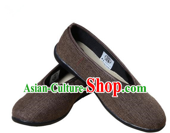 Top Grade Kung Fu Martial Arts Shoes Pulian Shoes, Chinese Traditional Tai Chi Fine Linen Cloth Zen Brown Shoes for Women for Men