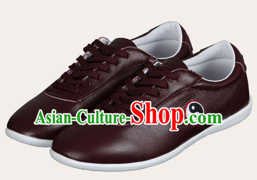Top Grade Kung Fu Martial Arts Shoes Pulian Shoes, Chinese Traditional Tai Chi Imitation Leather Brown Shoes for Women for Men