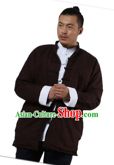 Traditional Chinese Kung Fu Costume Martial Arts Linen Plated Buttons Coat Pulian Clothing, China Tang Suit Jackets Tai Chi Meditation Coffee Overcoat Clothing for Men
