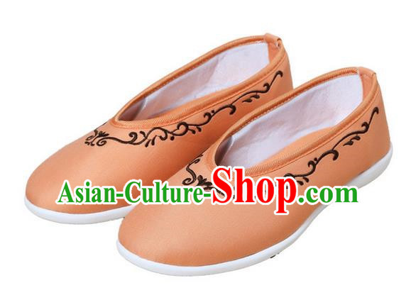 Top Chinese Traditional Tai Chi Embroidered Linen Shoes Kung Fu Pulian Shoes Martial Arts Orange Shoes for Women