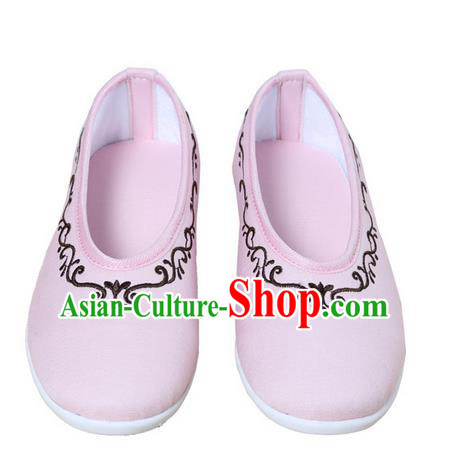 Top Chinese Traditional Tai Chi Embroidered Linen Shoes Kung Fu Pulian Shoes Martial Arts Pink Shoes for Women