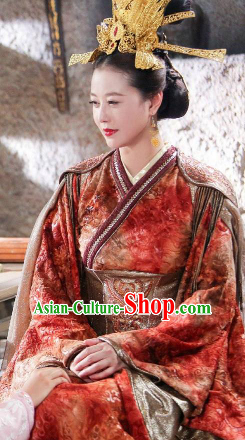 Traditional Chinese Ancient Queen Phoenix Costume and Headpiece Complete Set, Xuan-Yuan Sword Legend  The Clouds of Han the Three Kingdoms Imperial Empress Hanfu Clothing for Women