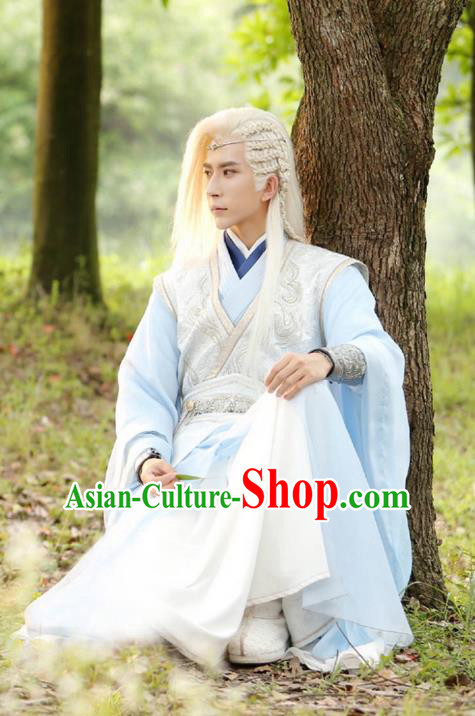 Traditional Chinese Ancient Swordsman Costume, Xuan-Yuan Sword Legend  The Clouds of Han the Three Kingdoms Prince Hanfu Clothing and Headpiece Complete Set for Men