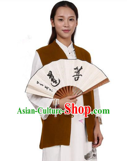 Top Chinese Traditional Costume Tang Suit Plated Buttons Upper Outer Garment Vest, Pulian Zen Clothing Republic of China Waistcoat Coffee Cappa for Women