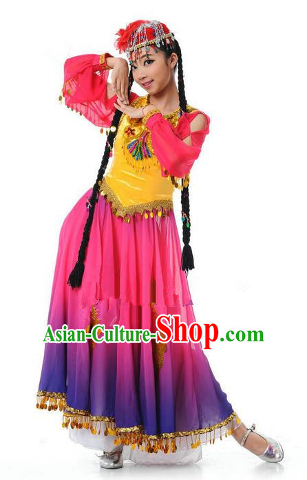 Traditional Chinese Uyghur Nationality Dancing Costume, Folk Dance Ethnic Costume, Chinese Minority Nationality Uigurian Dance Dress for Women