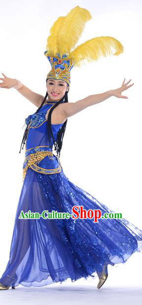 Chinese Classic Stage Performance Chorus Singing Group Dance Costume and Headwear, Opening Dance Samba Dance Dress for Women