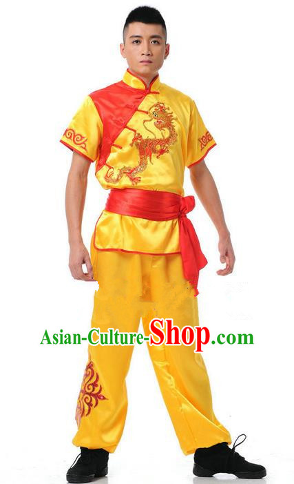 Traditional Chinese Classical Dance Yangge Fan Dance Costume, Folk Dance Drum Dance Uniform Yangko Red Clothing Complete Set for Men